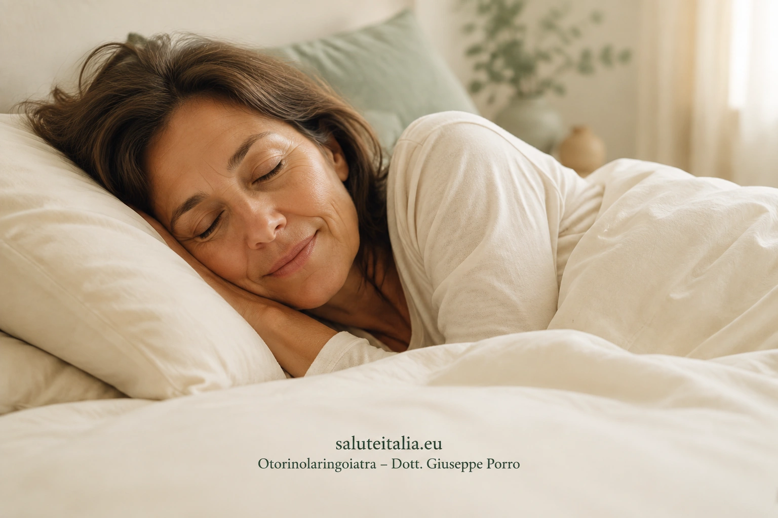 Donna adulta che riposa di lato, immagine illustrativa dedicata al sonno